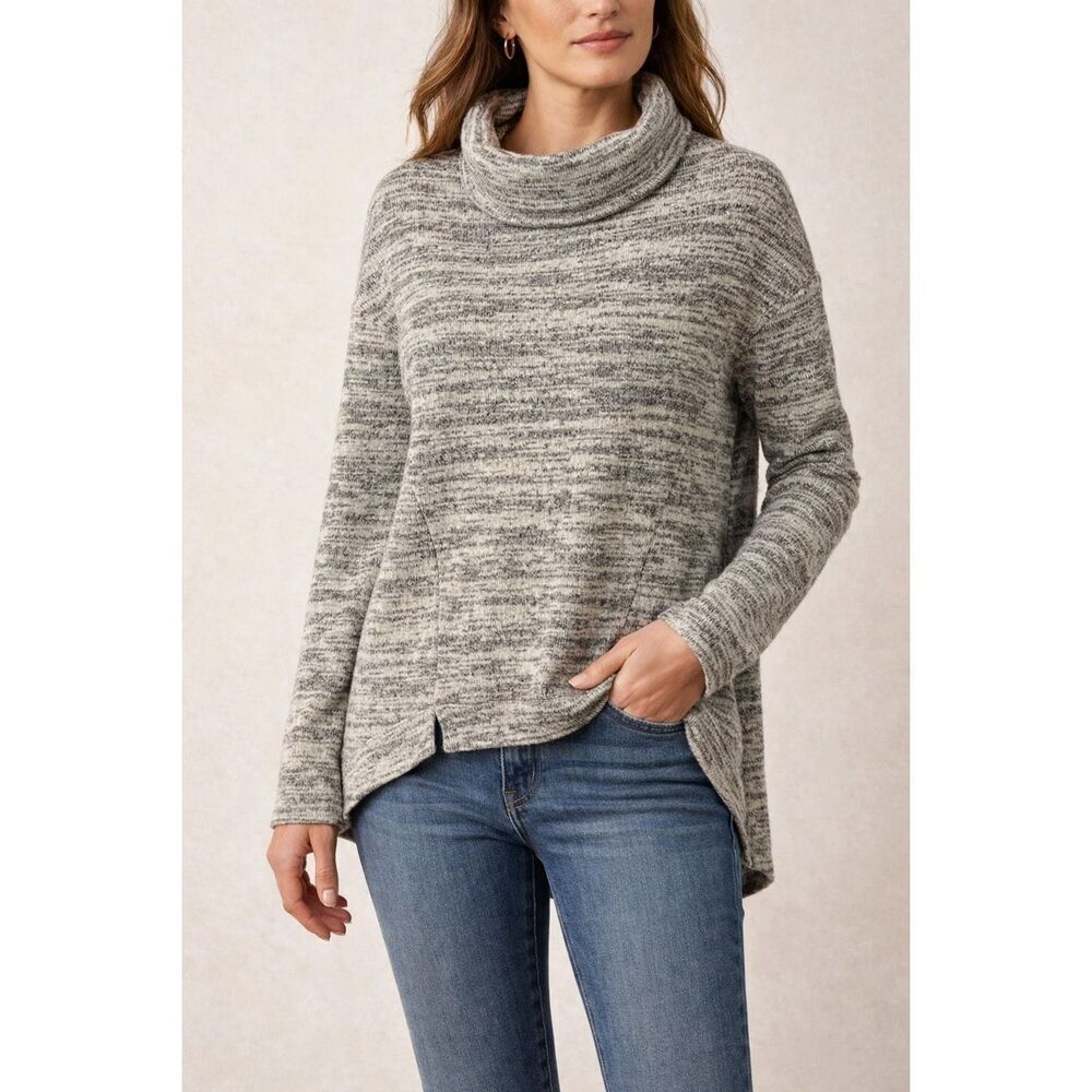 Saturday Sunday Anthropologie Cowl Neck Sweater XS Gray Marled Knit Hi Low Hem C